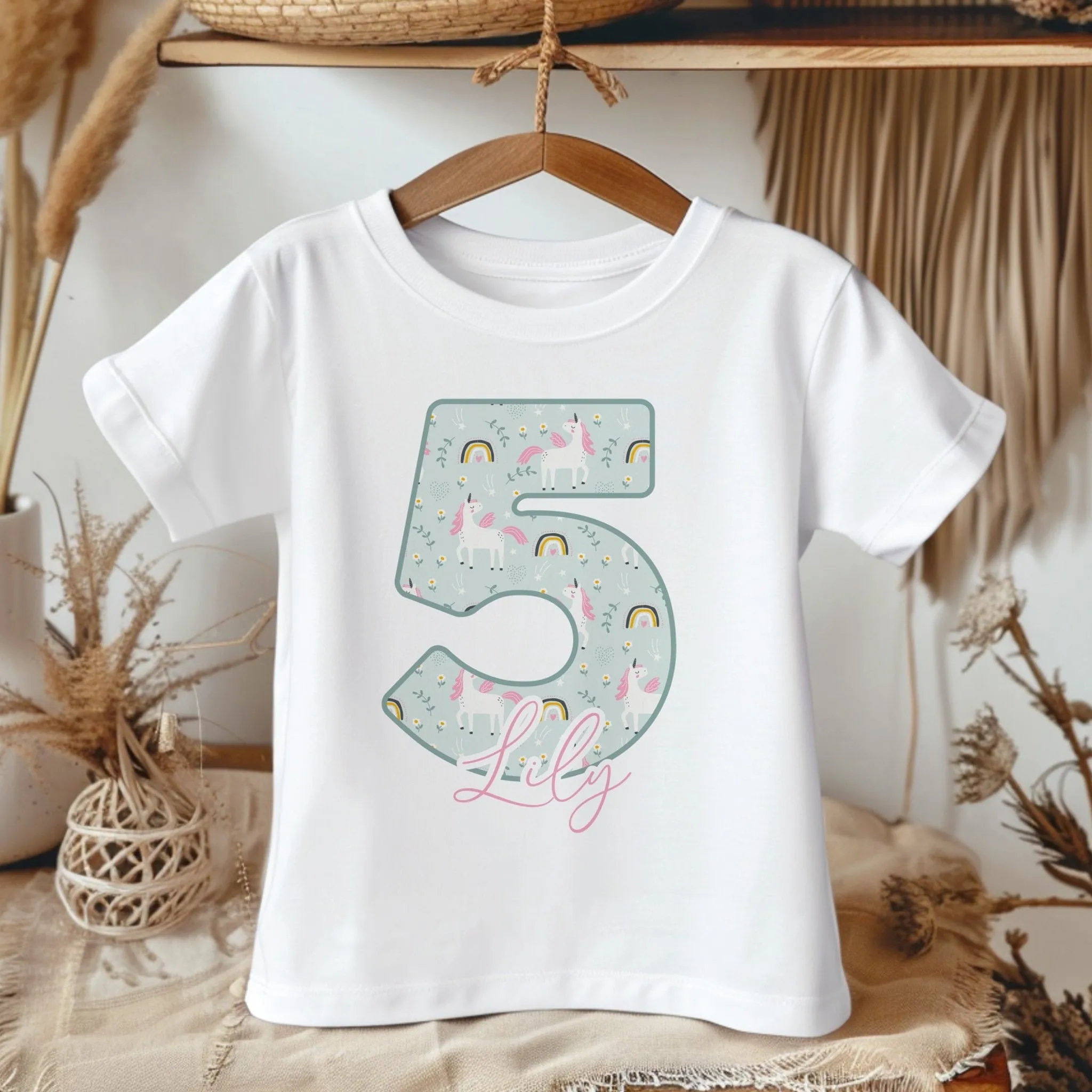 5th Birthday Unicorn Pattern Personalised Kids T Shirt