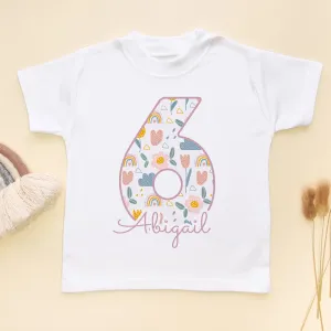 6th Birthday Boho Rainbow Theme Personalised Kids T Shirt