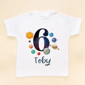 6th Birthday Solar System Personalised Space/Galaxy T Shirt
