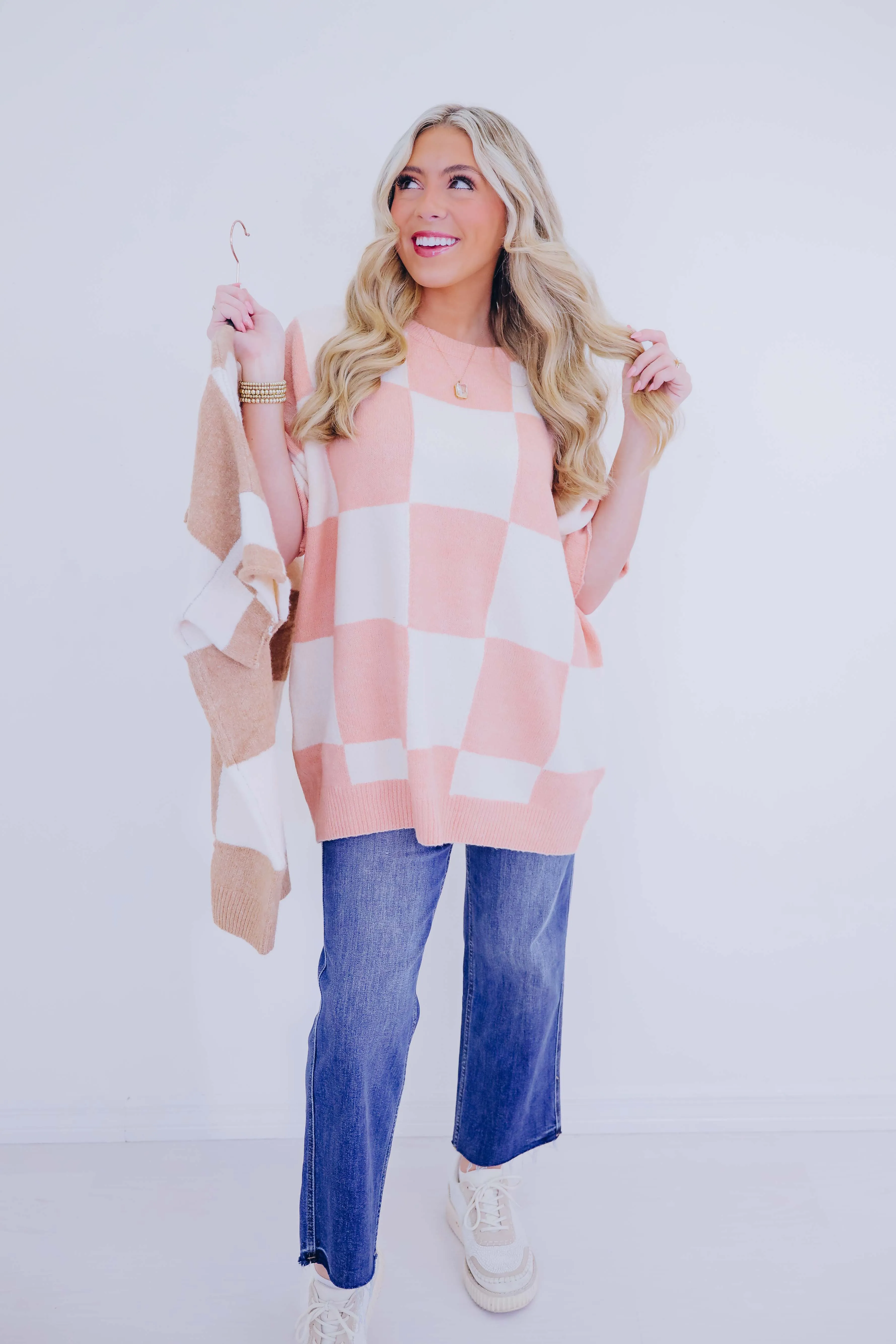 A Bit Checkered Short Sleeve Sweater - 2 Colors