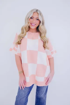 A Bit Checkered Short Sleeve Sweater - 2 Colors