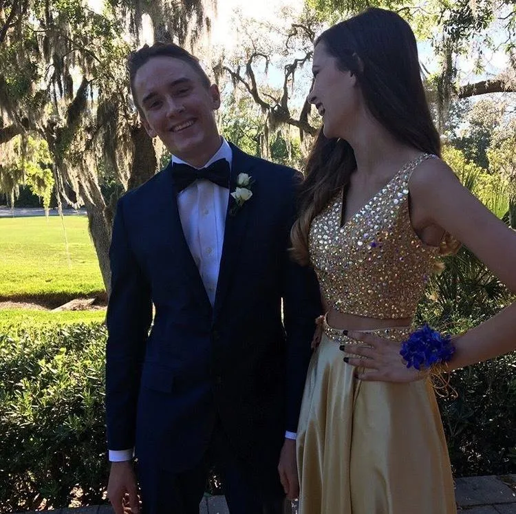 A Line V Neck 2 Pieces Red/Yellow/Blue Prom Dress, 2 Pieces Formal Dress, Evening Dress