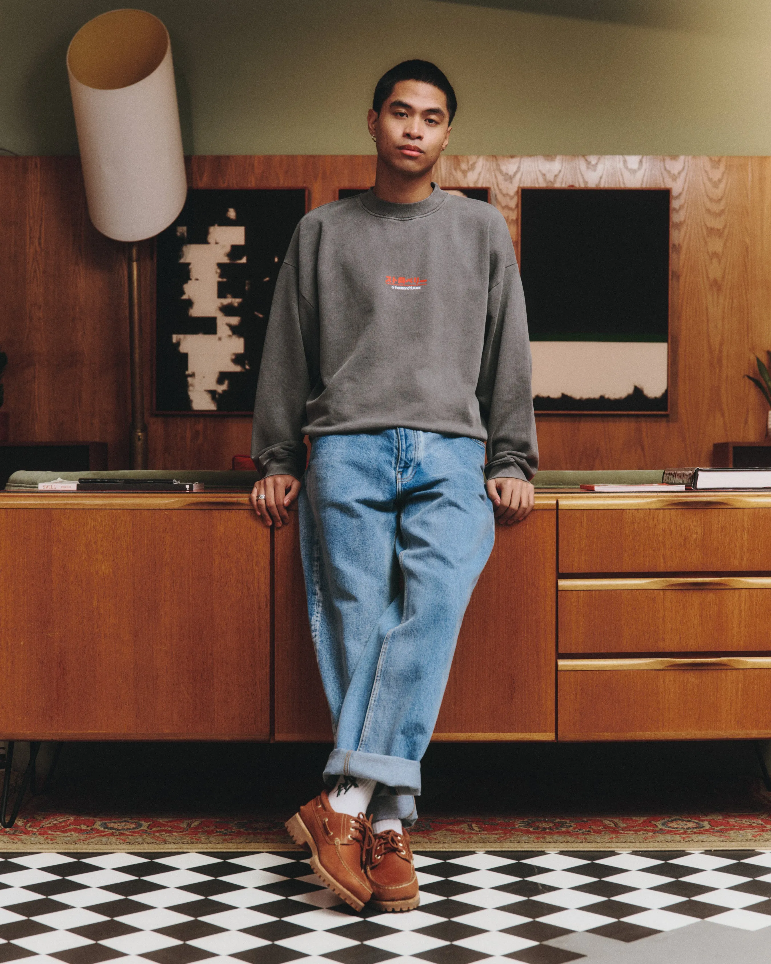 A Thousand Futures x GK 'Strawberry' Vintage Washed Sweater - Charcoal