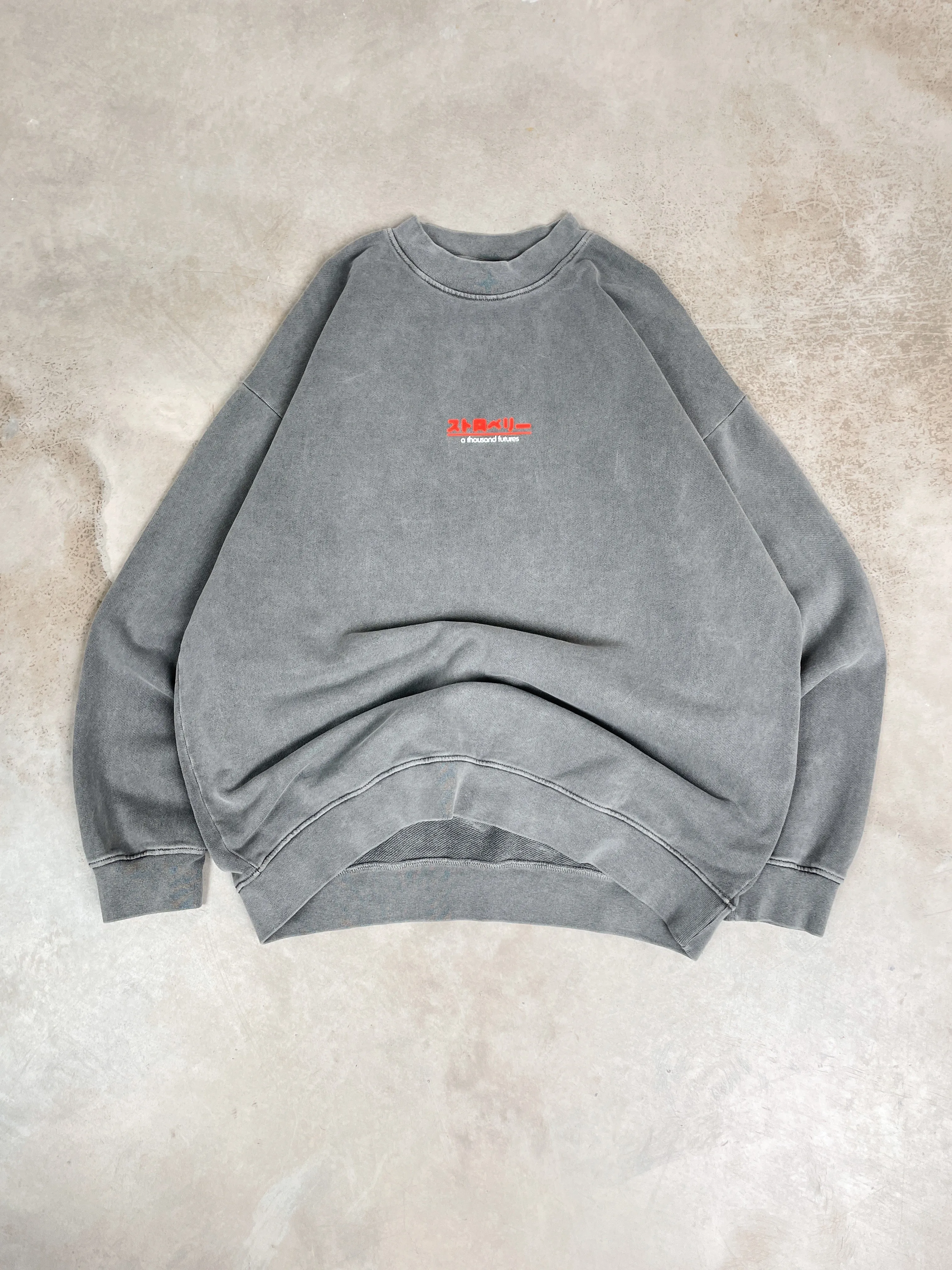 A Thousand Futures x GK 'Strawberry' Vintage Washed Sweater - Charcoal