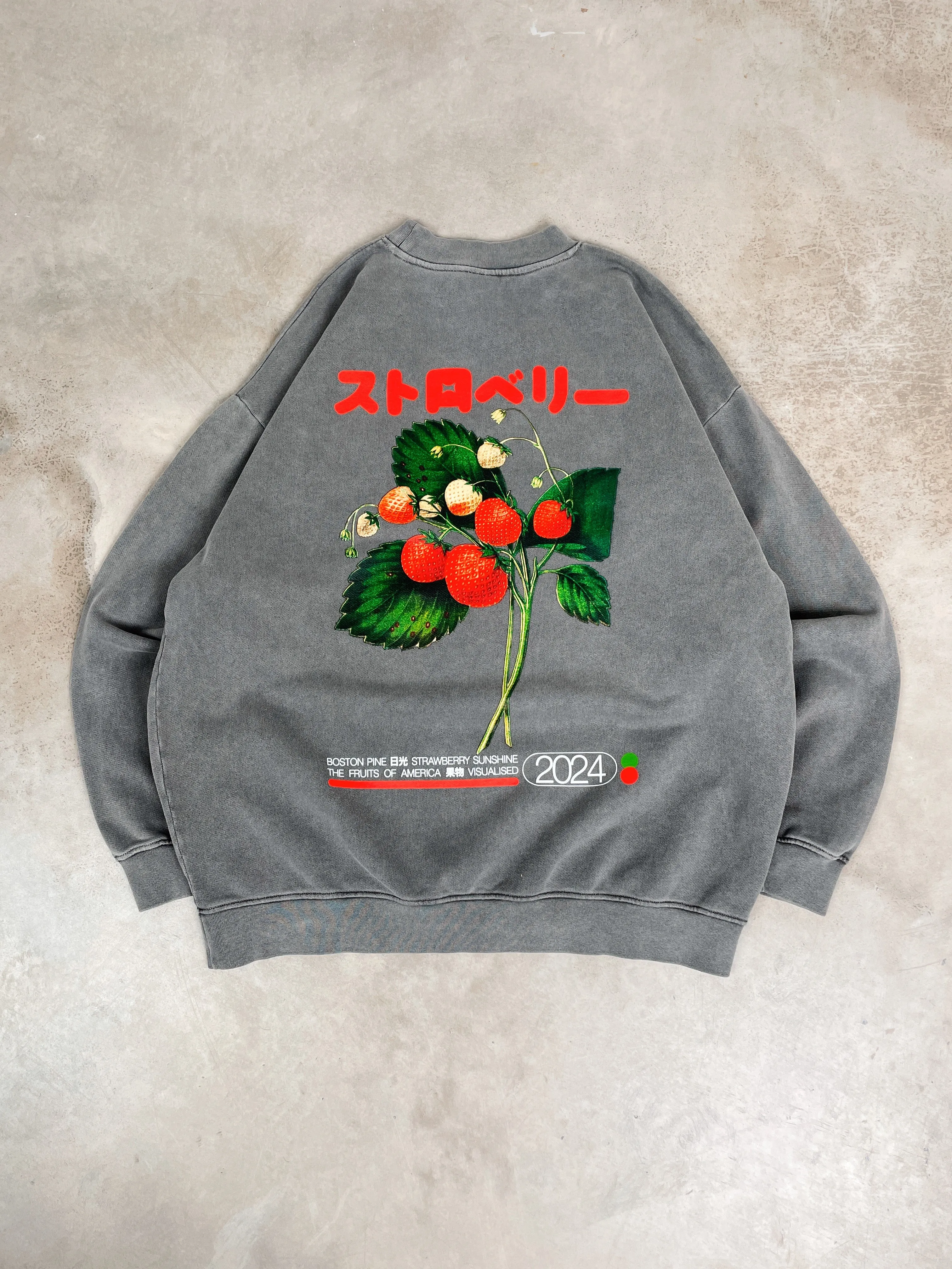 A Thousand Futures x GK 'Strawberry' Vintage Washed Sweater - Charcoal