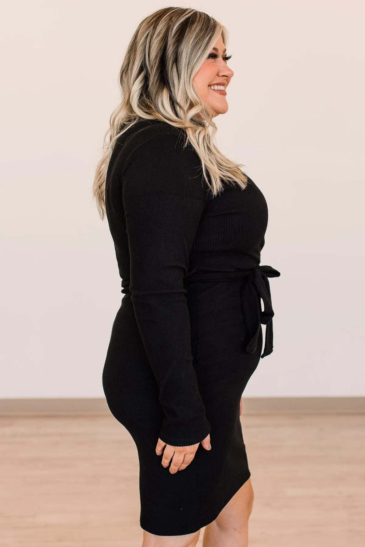 A Toast To Us Long Sleeve Knit Dress- Black