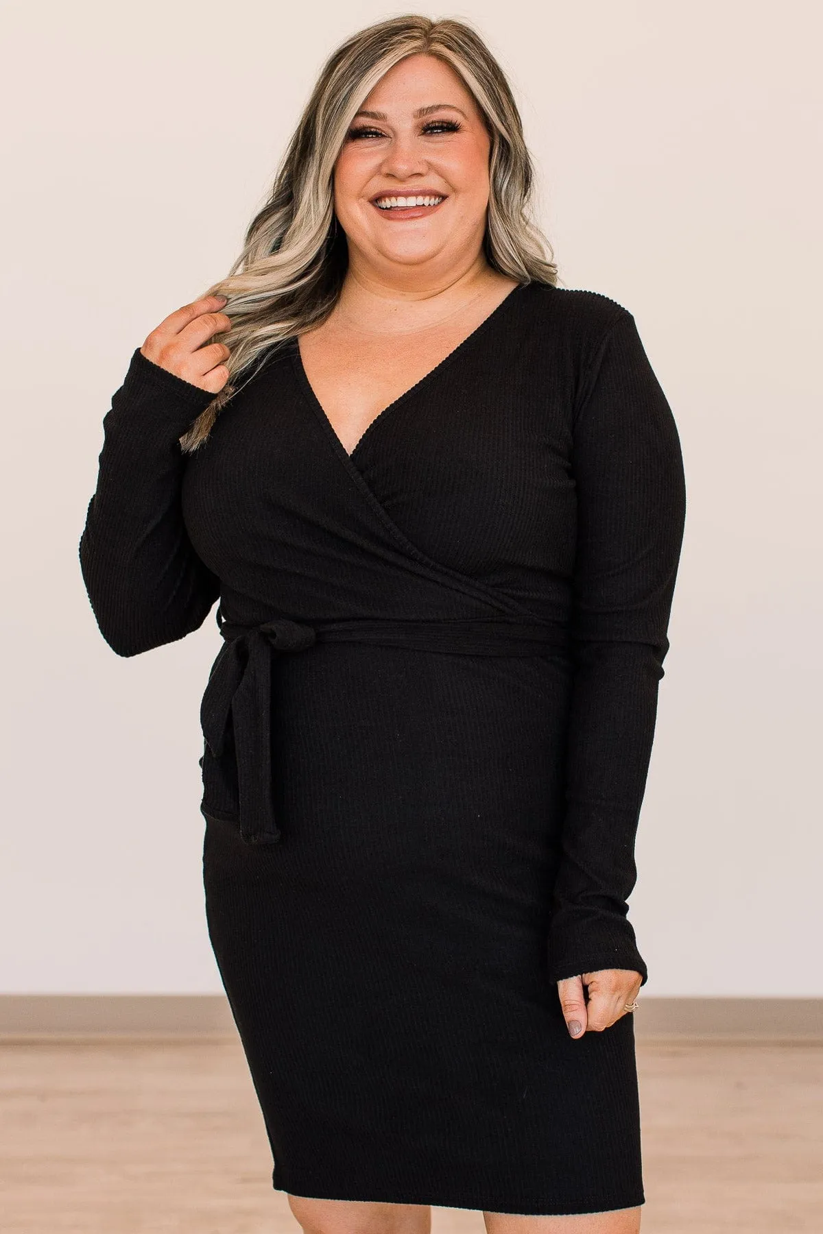 A Toast To Us Long Sleeve Knit Dress- Black