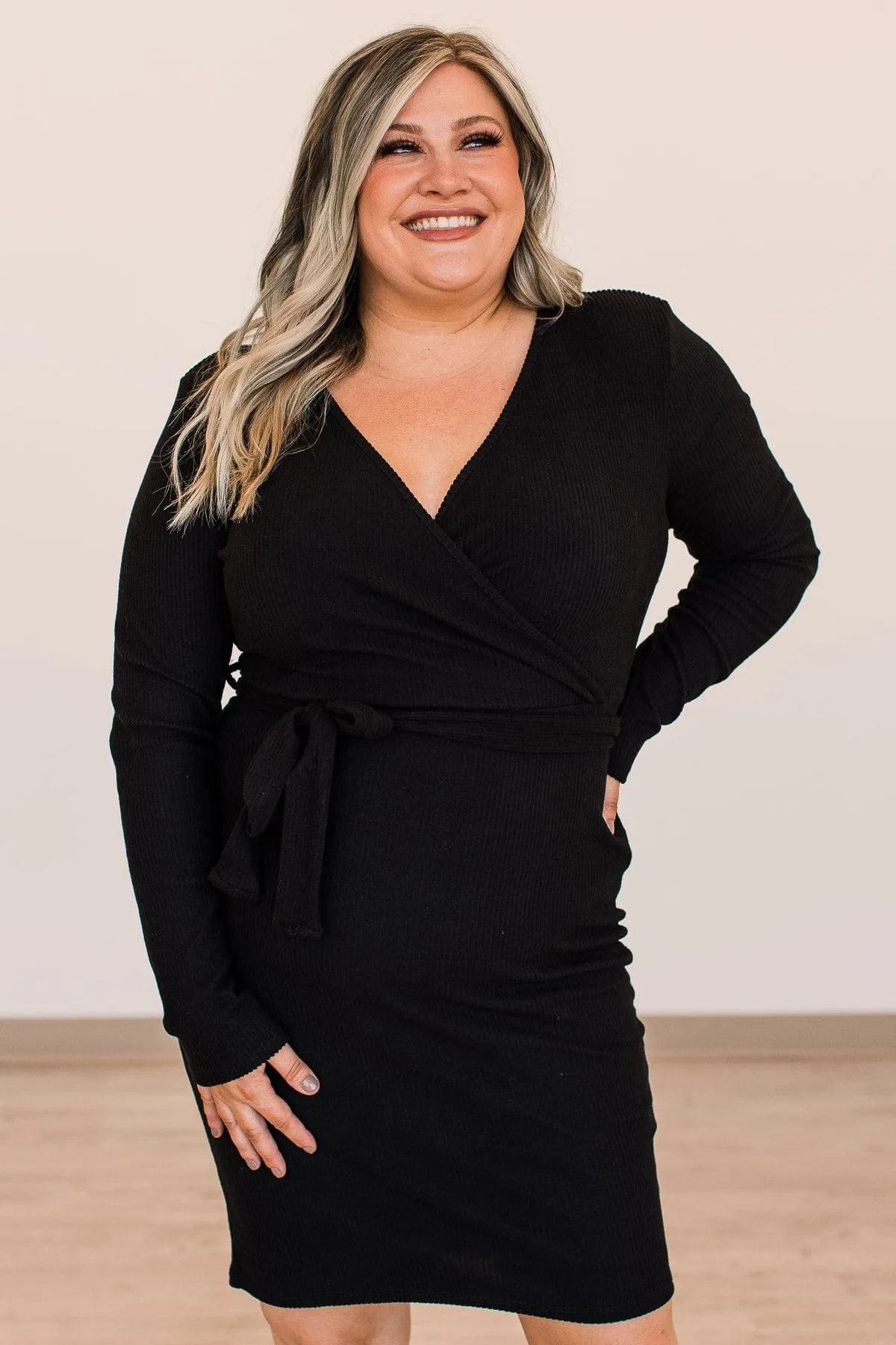 A Toast To Us Long Sleeve Knit Dress- Black