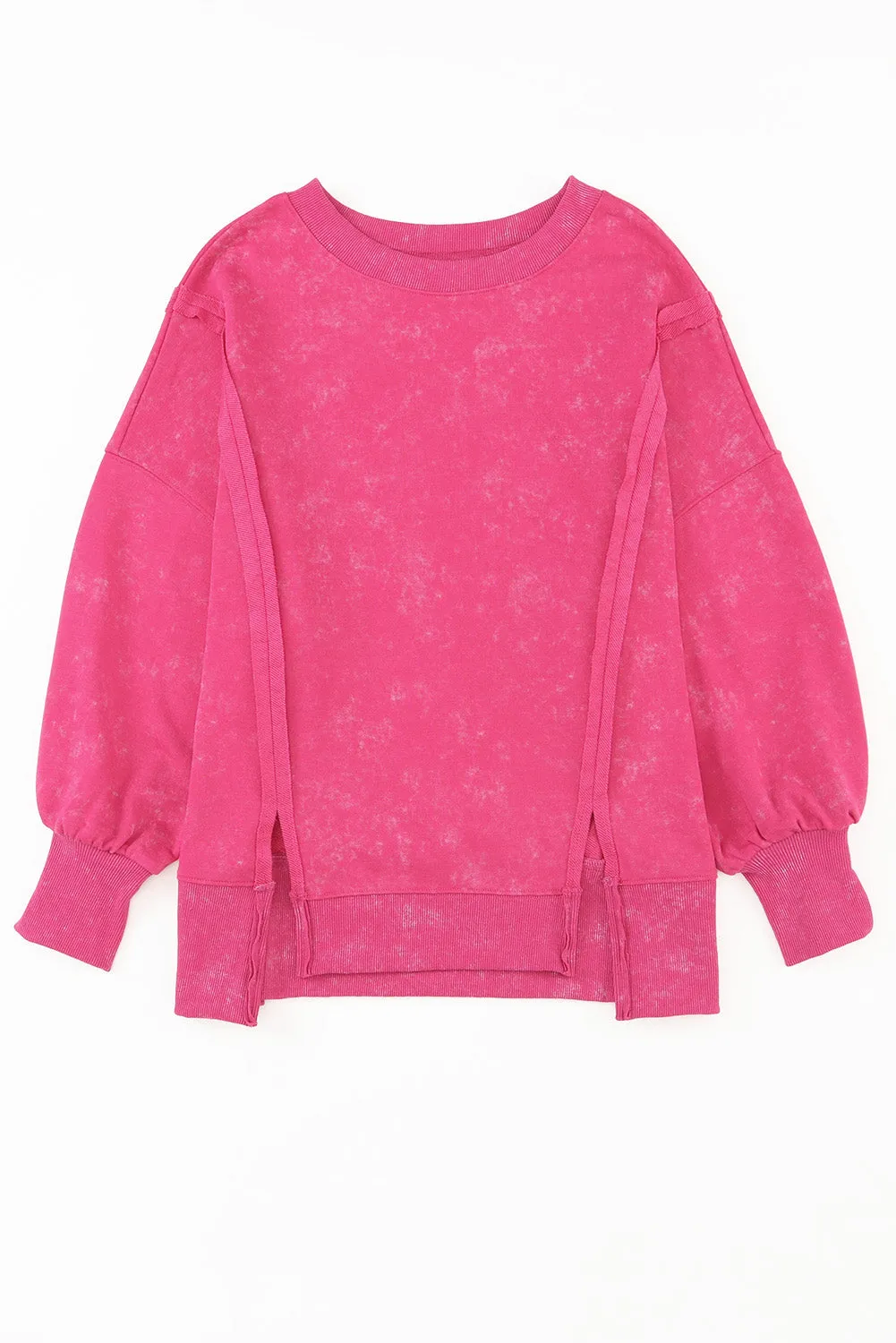 Acid Wash Relaxed Fit Seamed Pullover Sweatshirt with Slits