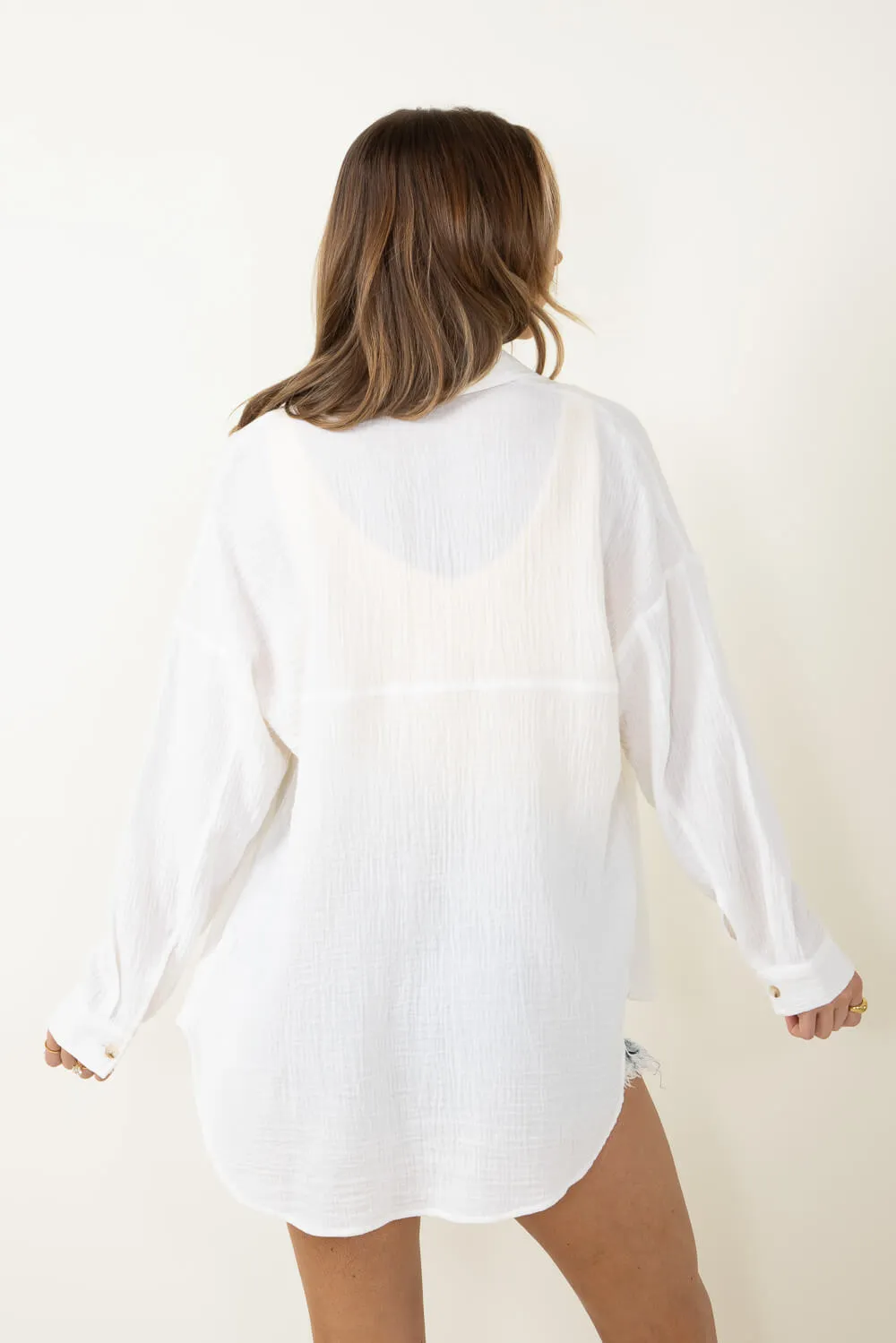 ACOA Oversized Gauze Boyfriend Shirt for Women in White | ACT10403-WHITE