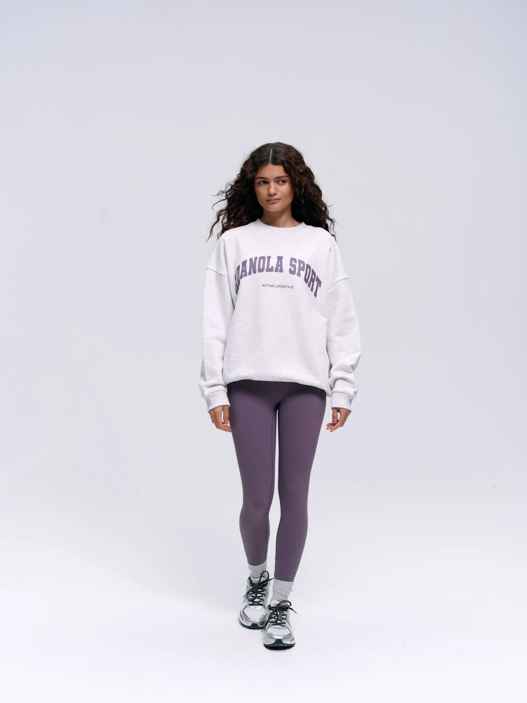 Adanola Sport Oversized Sweatshirt - Light Grey Melange/Violet Purple