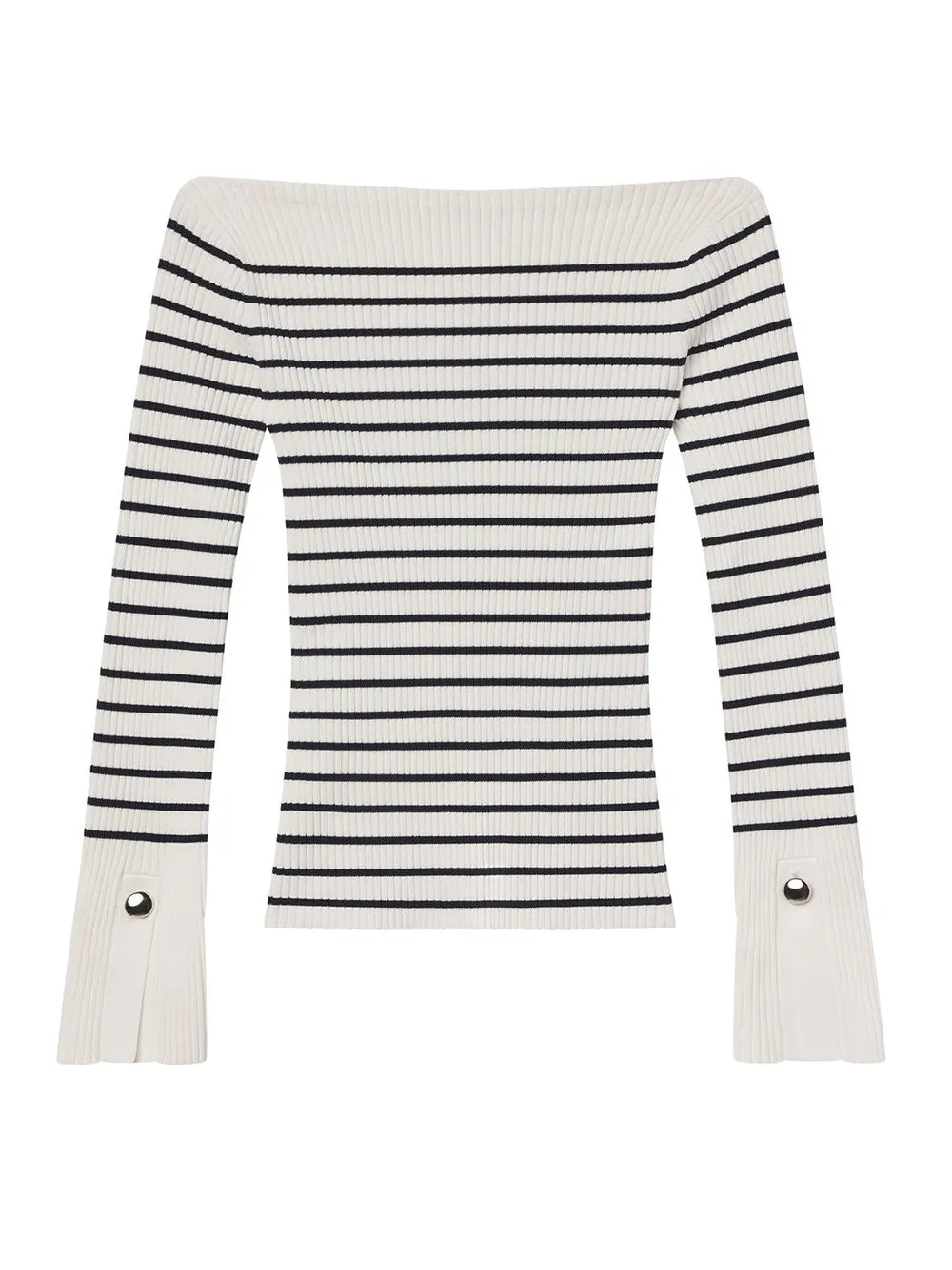 A.L.C. Anya Striped Knit Top in Off White/Dark Sapphire