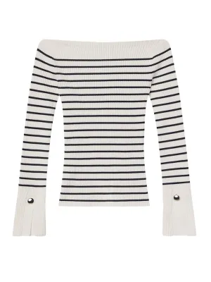 A.L.C. Anya Striped Knit Top in Off White/Dark Sapphire