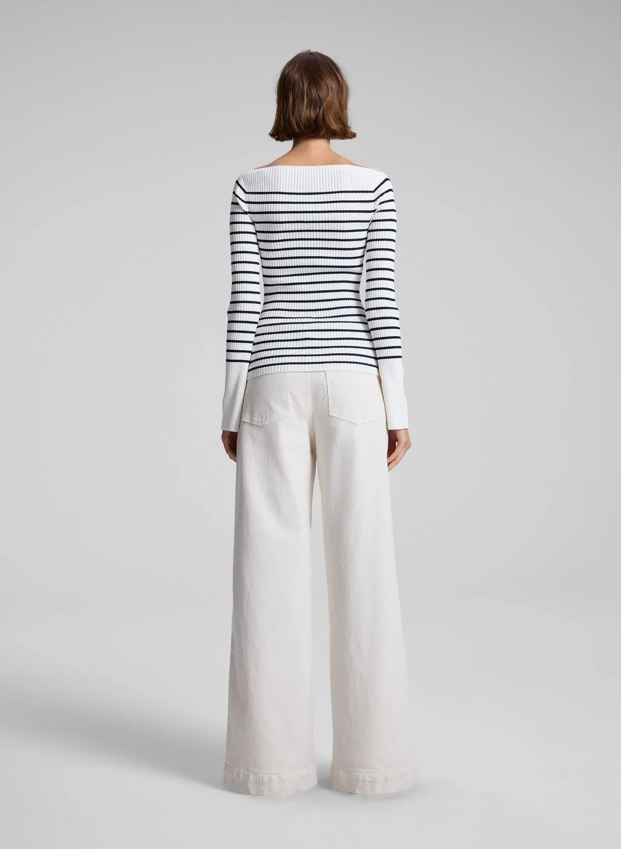 A.L.C. Anya Striped Knit Top in Off White/Dark Sapphire