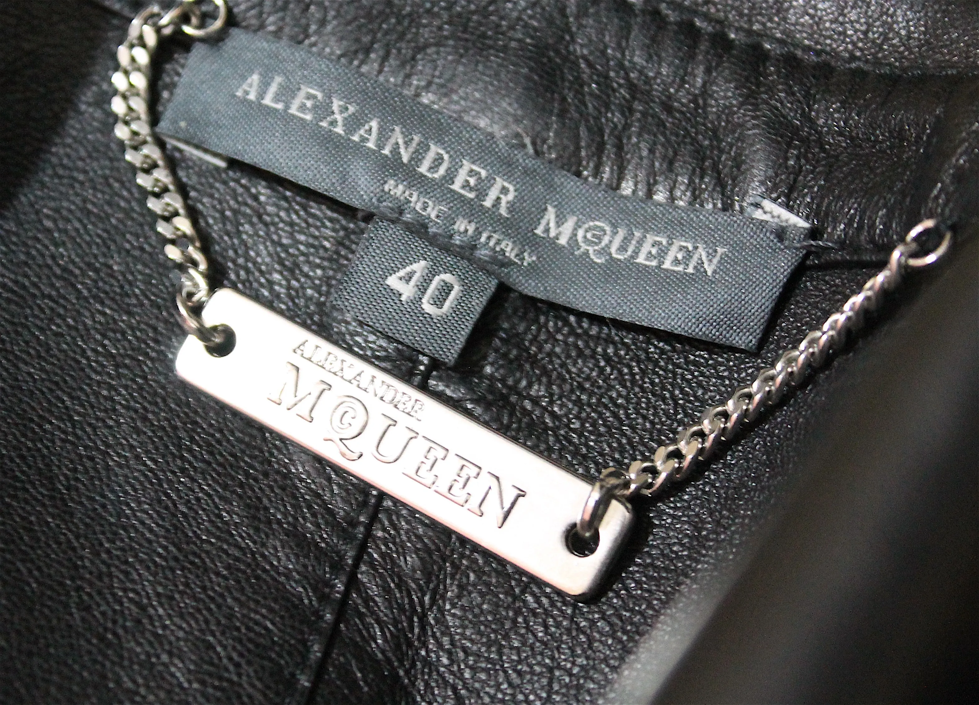 Alexander McQueen Black Lamb Leather Coat with Hand-painted Flowers, AW 16, Size US 4