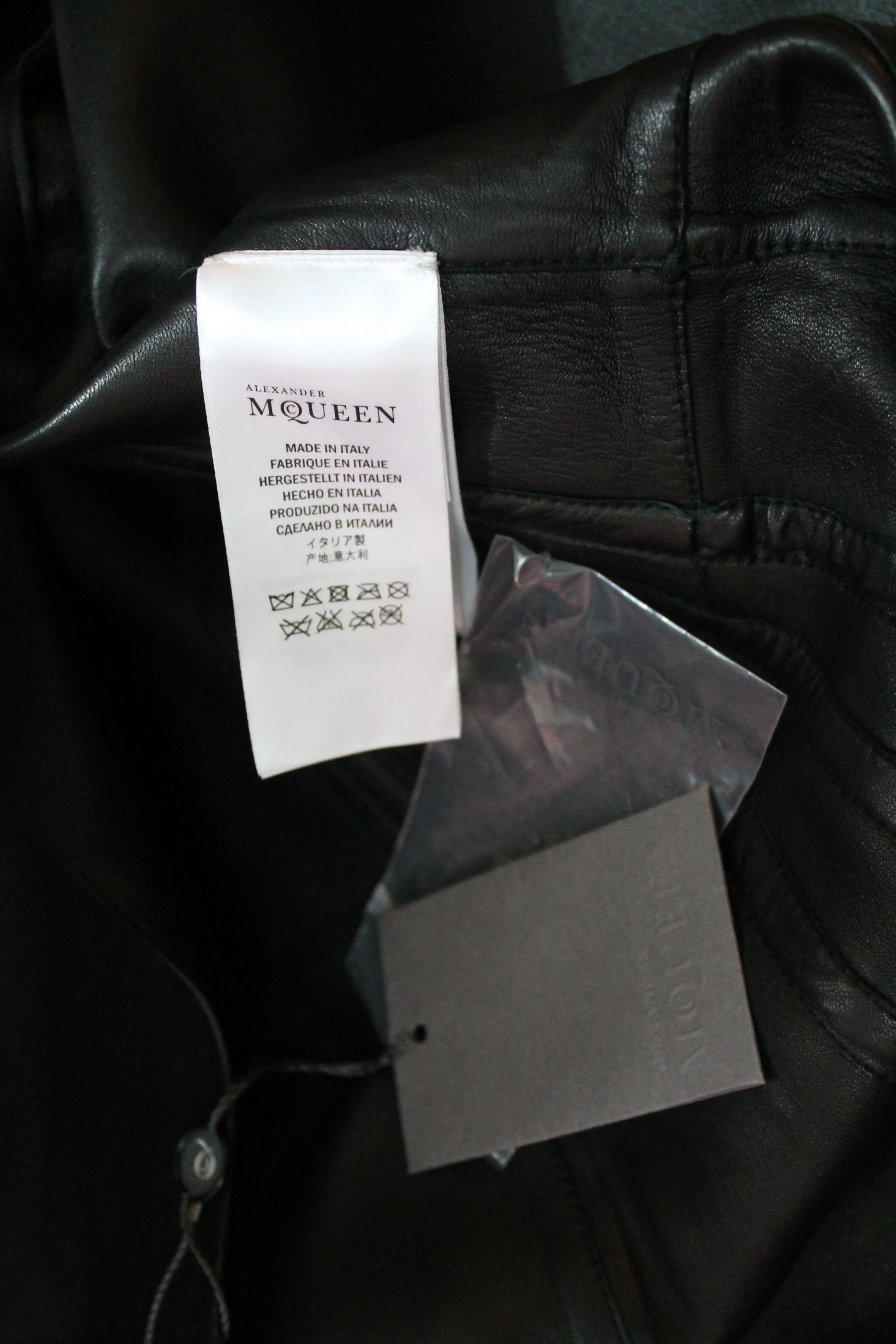 Alexander McQueen Black Lamb Leather Coat with Hand-painted Flowers, AW 16, Size US 4