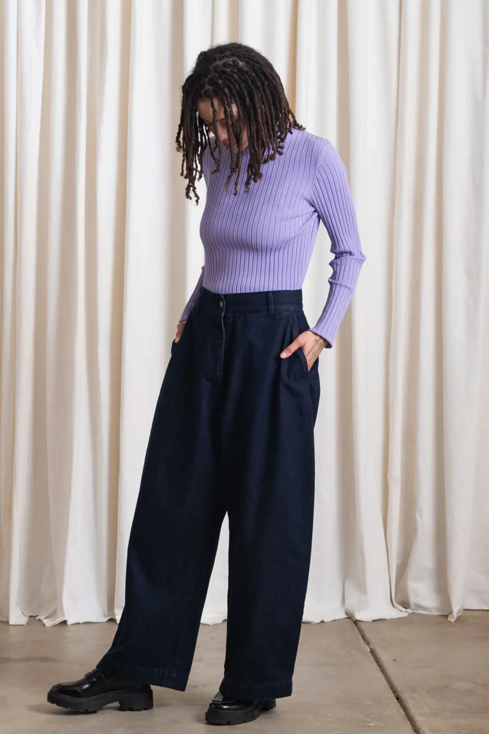 Ali Golden Ribbed Mock Sweater in Lilac
