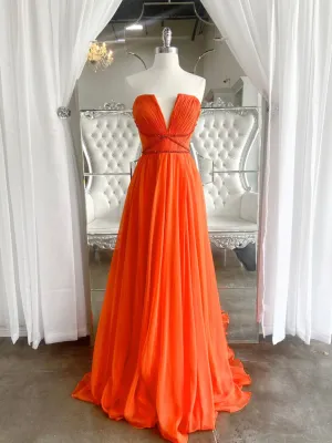 Aline v neck chiffon Orange long prom dress, Orange bridesmaid dress