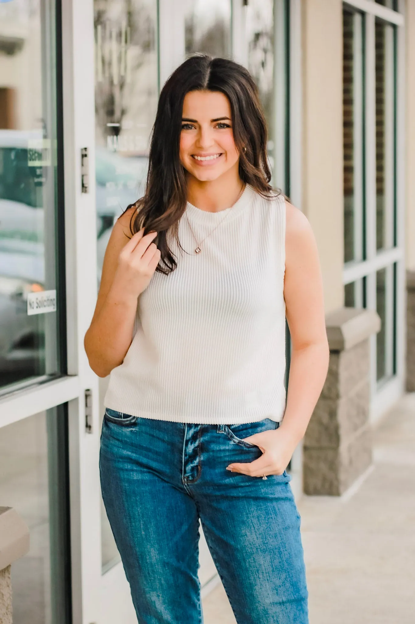 All For This Ribbed Tank in Ivory