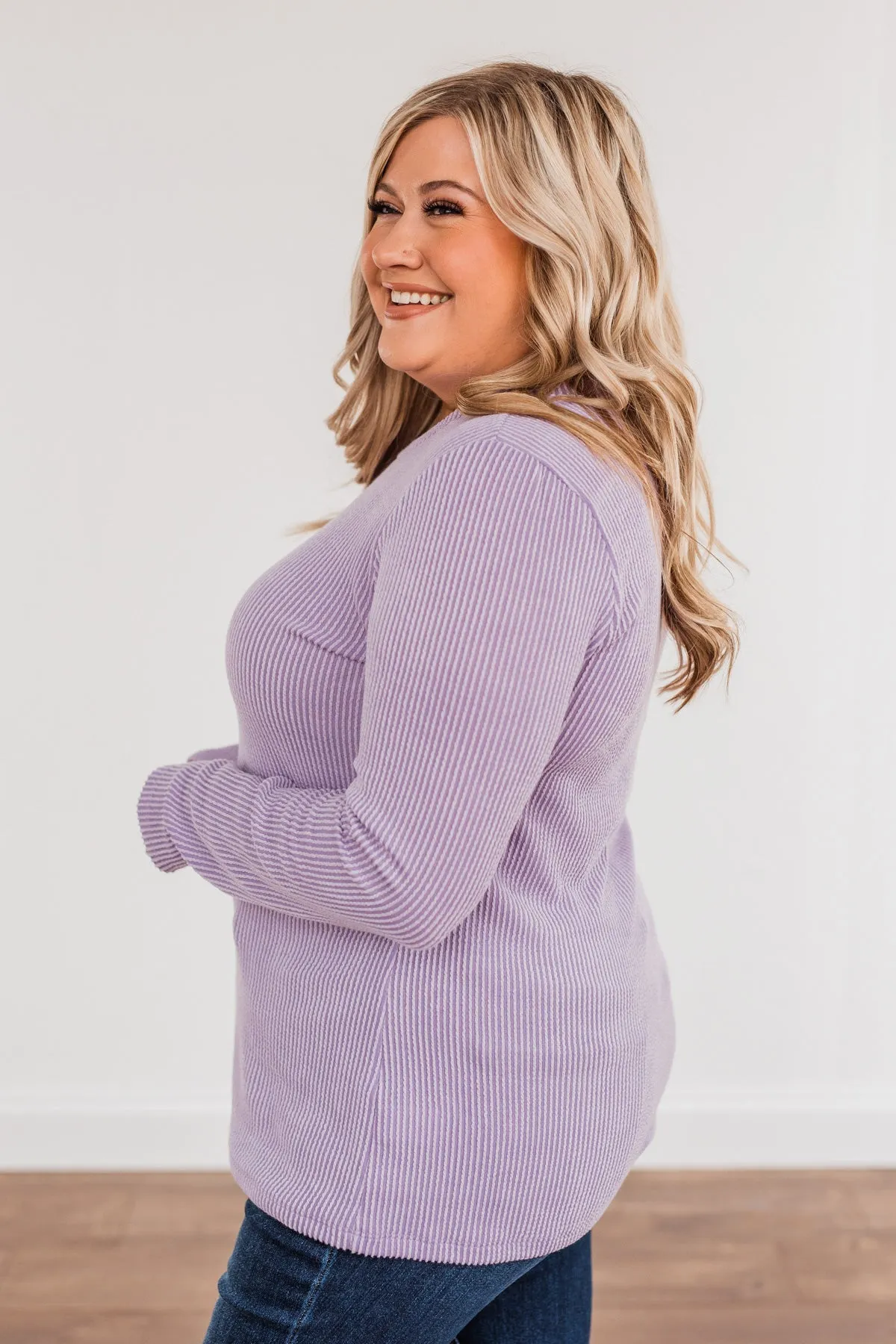 All Is Good Ribbed Long Sleeve Top- Lilac