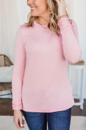 All Is Good Ribbed Long Sleeve Top- Pink