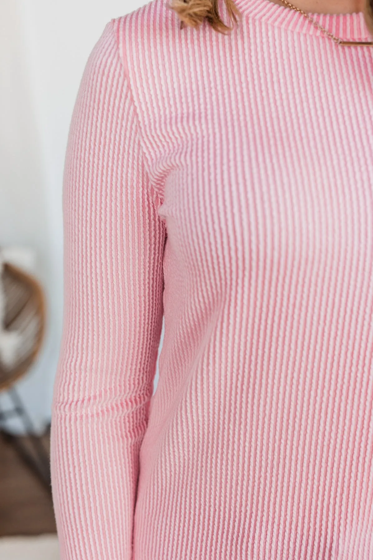 All Is Good Ribbed Long Sleeve Top- Pink