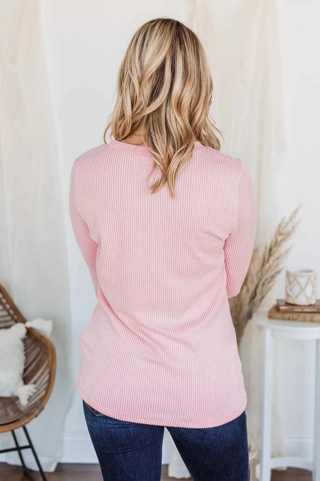 All Is Good Ribbed Long Sleeve Top- Pink