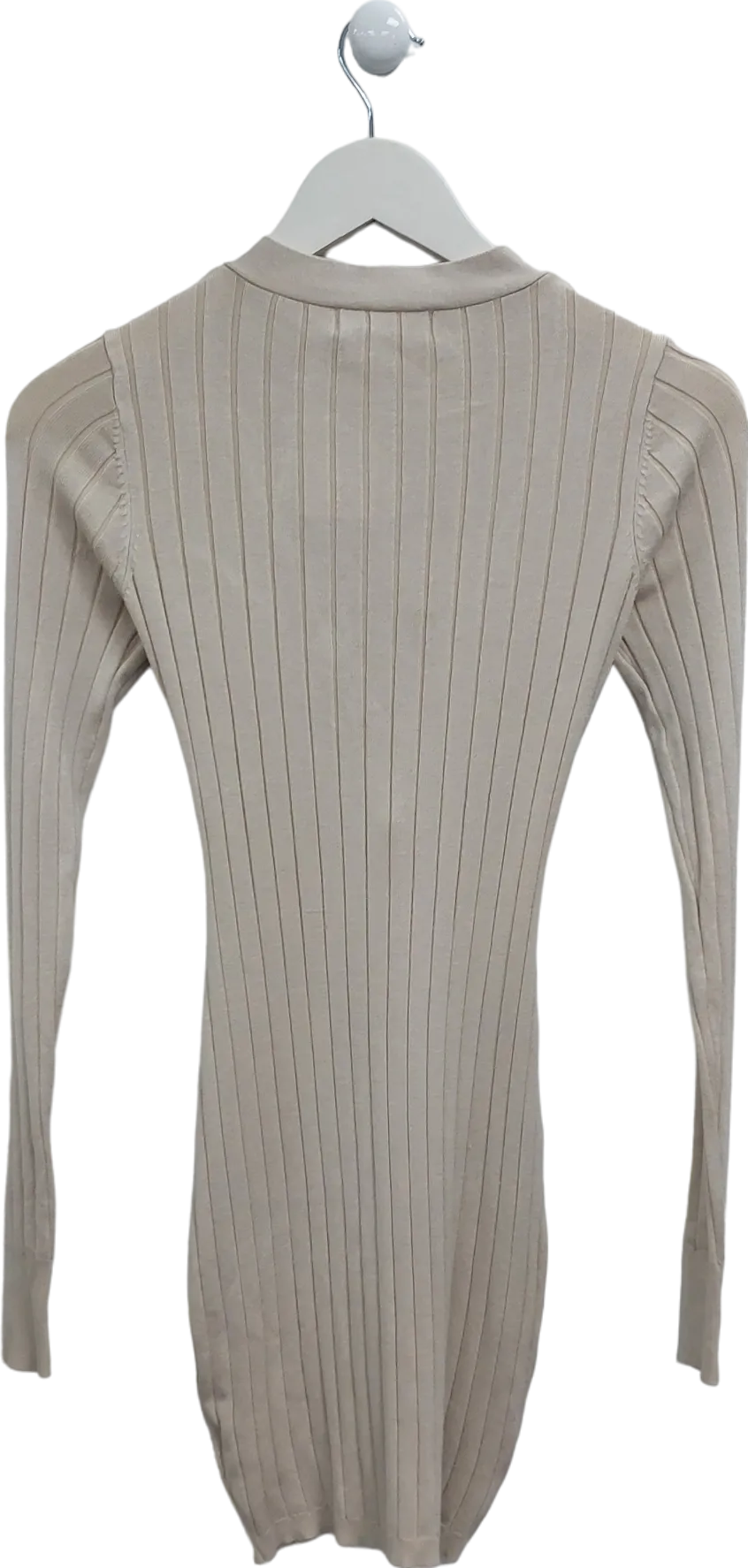 All the Ways Beige Ribbed Button Down Dress UK S