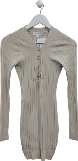 All the Ways Beige Ribbed Button Down Dress UK S