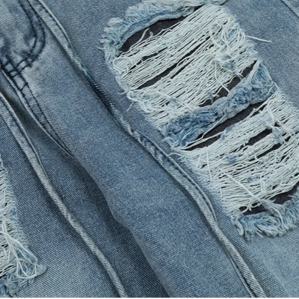 American High Street Summer Thin Section Hole Slit Loose Jeans