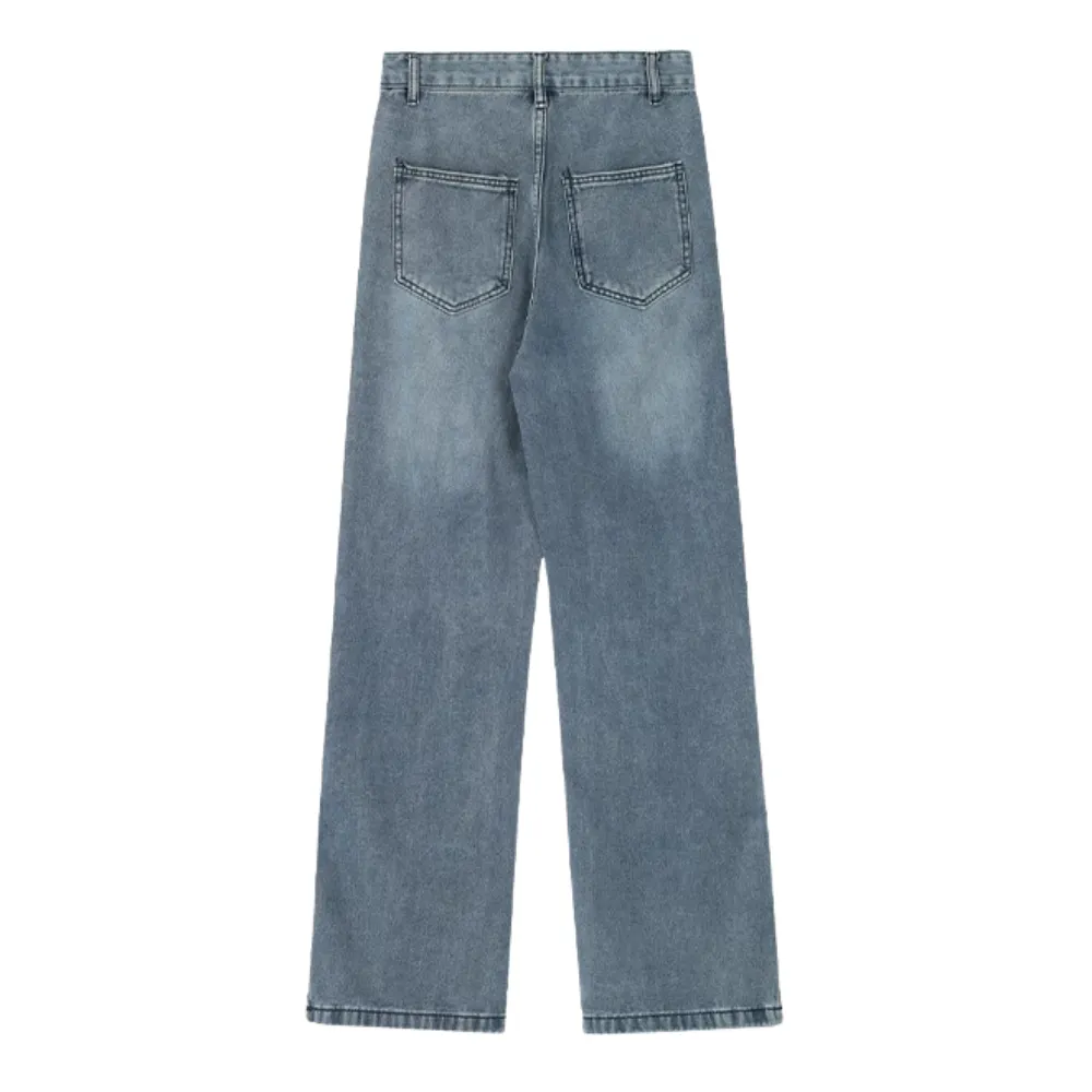 American High Street Summer Thin Section Hole Slit Loose Jeans