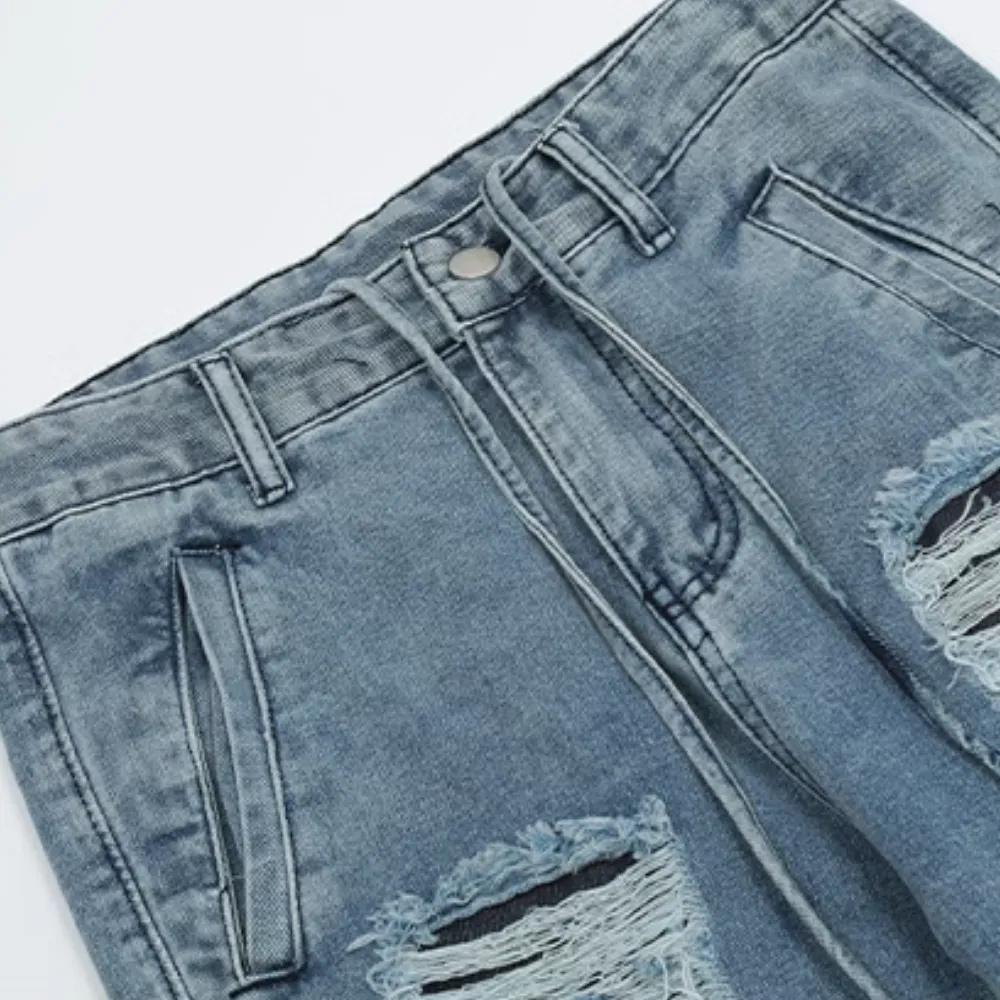 American High Street Summer Thin Section Hole Slit Loose Jeans