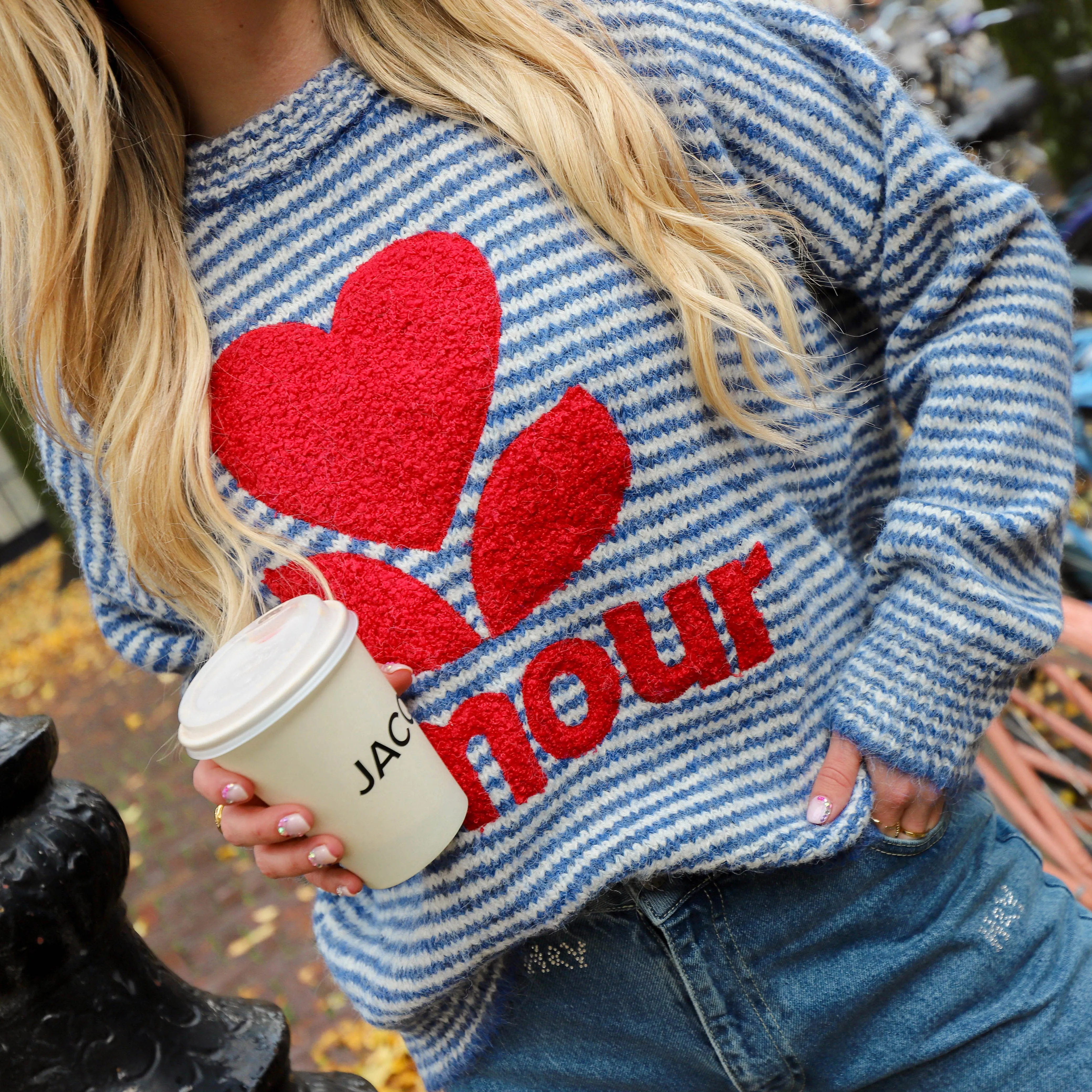 Amour streep trui blauw
