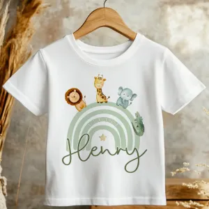 Animals Rainbow Personalised Name Toddler & Kids T Shirt
