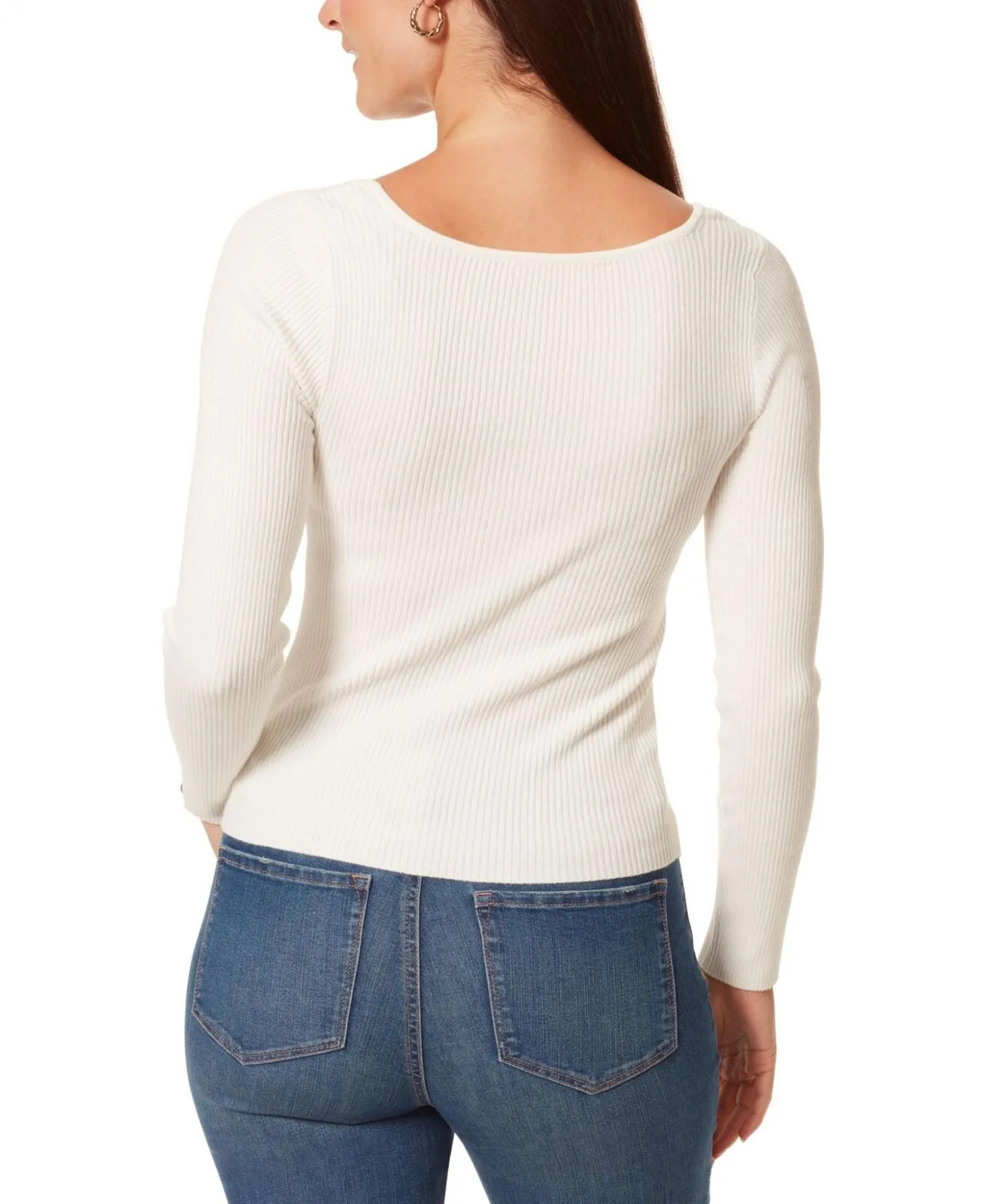 Anne Klein Jeans Women's Inara Ribbed Long-Sleeve Sweater 30189784 Anne White S