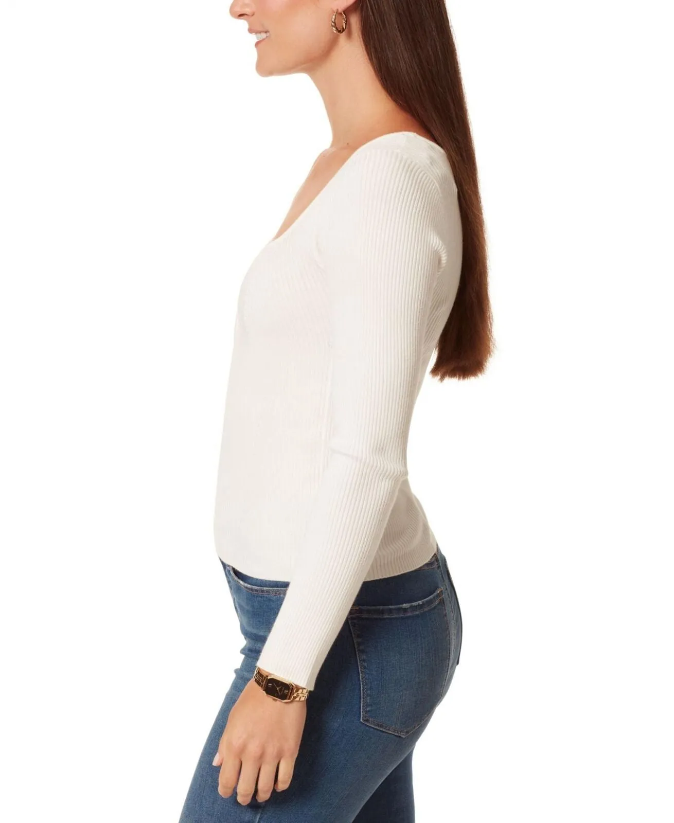 Anne Klein Jeans Women's Inara Ribbed Long-Sleeve Sweater 30189784 Anne White S