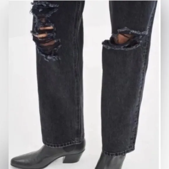 ARITZIA DENIM FORUM 25 Joni Hi-Rise Loose 26L Jean Black Wash Distressed Rips