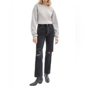 ARITZIA DENIM FORUM 25 Joni Hi-Rise Loose 26L Jean Black Wash Distressed Rips