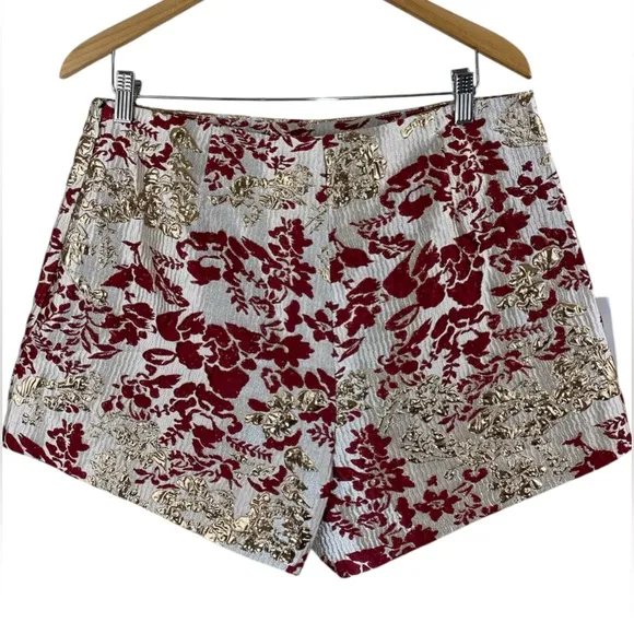 ASOS LUXE jacquard shorts &amp; pearl embellishment in burgundy &amp; gold floral print