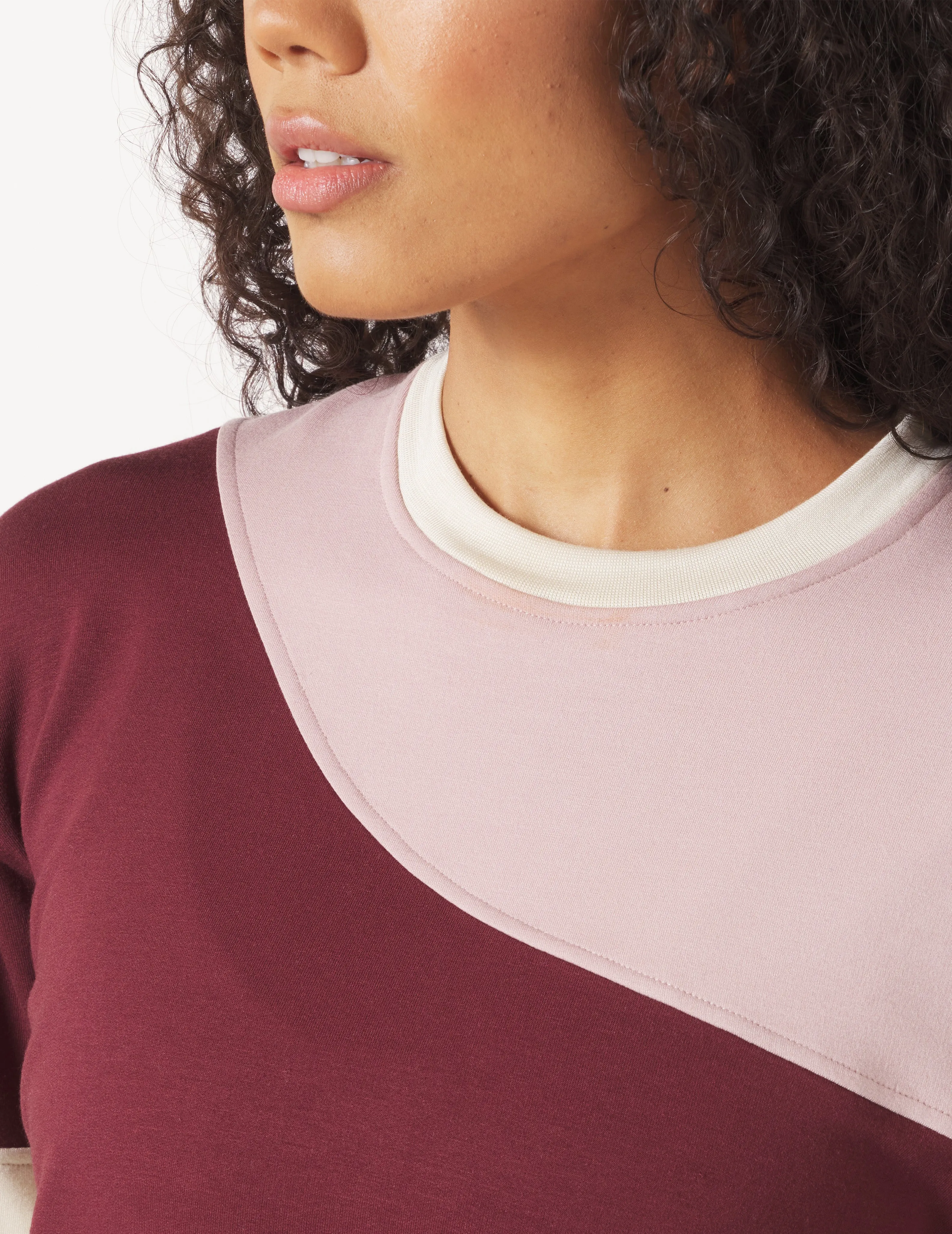 Asymmetric Long Sleeve Crew: Adobe Rose/Chestnut/Oatmilk