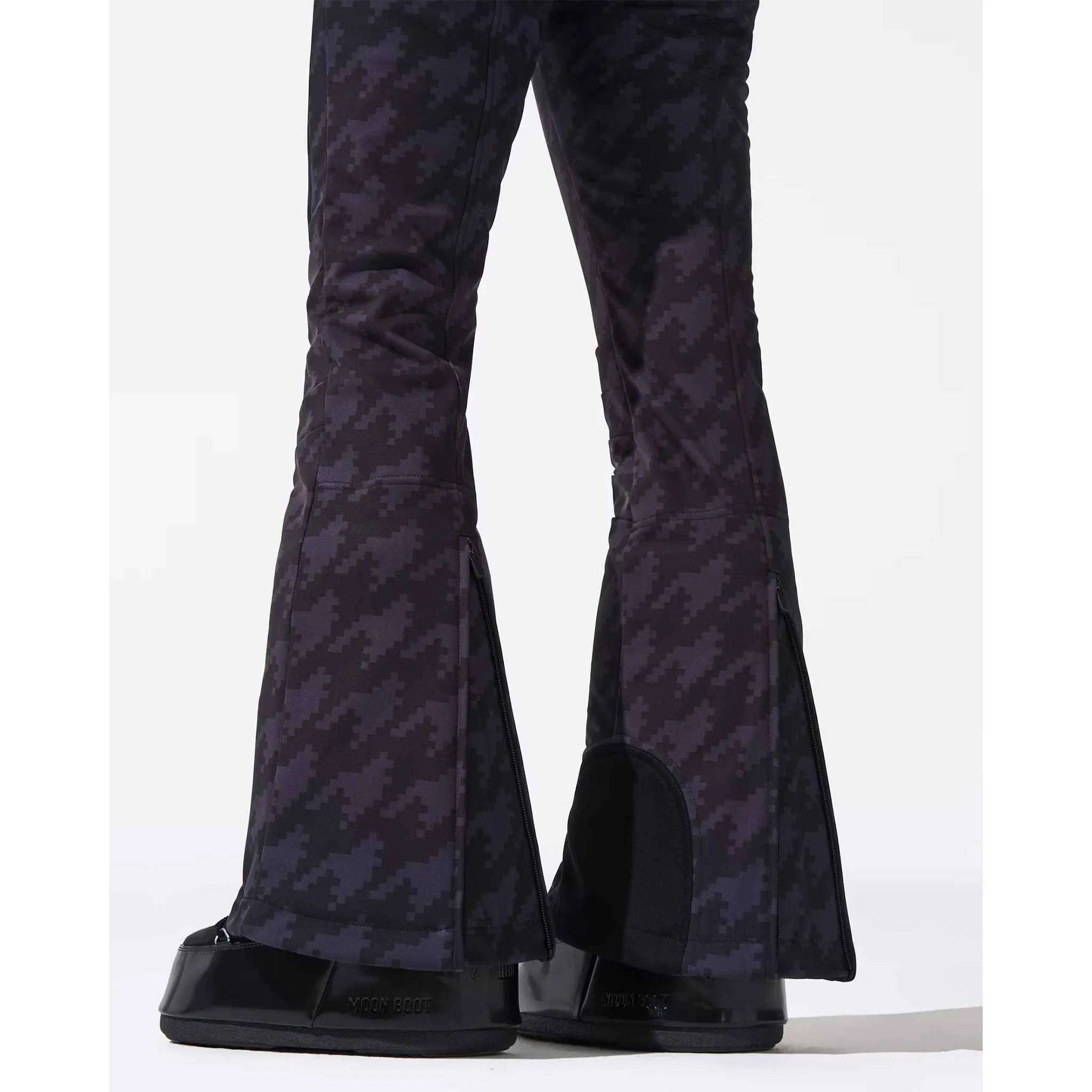 Aurora High Waist Flare Pant in Black Houndstooth