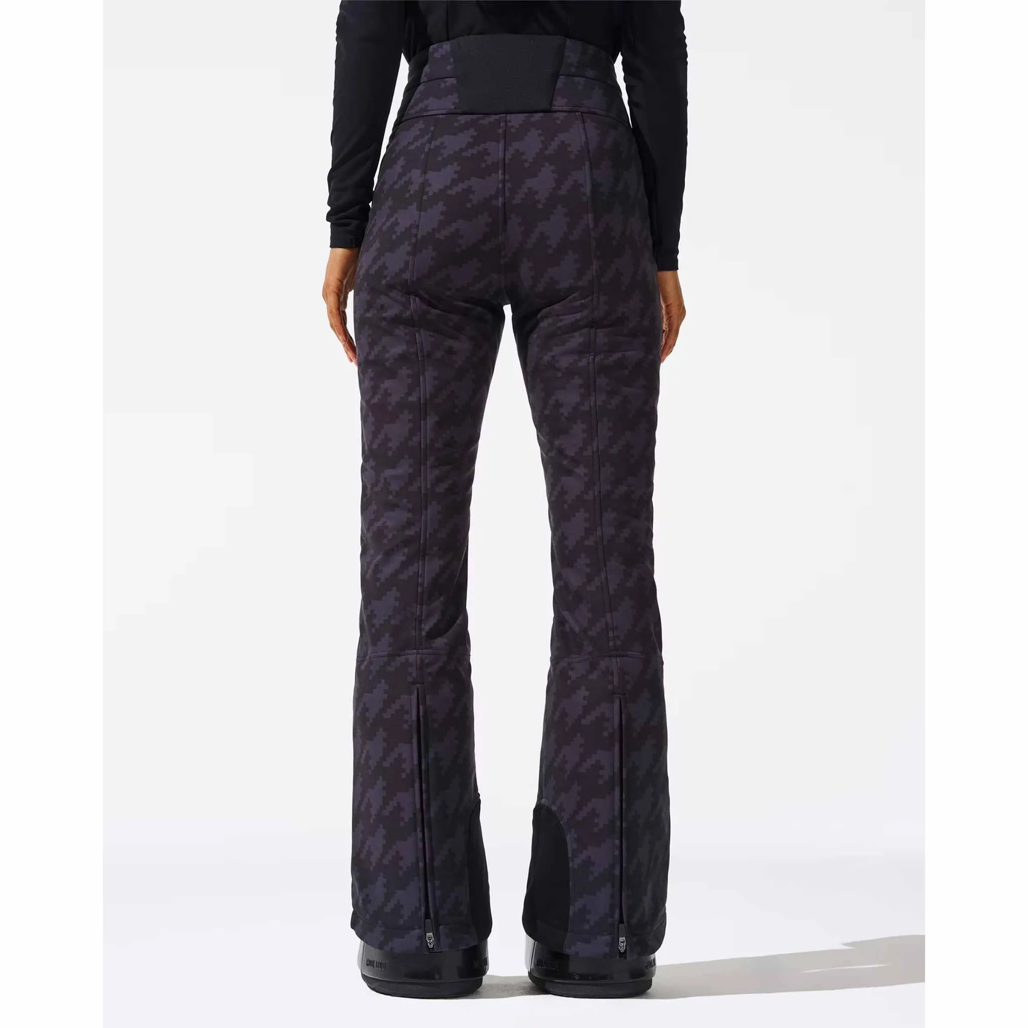Aurora High Waist Flare Pant in Black Houndstooth
