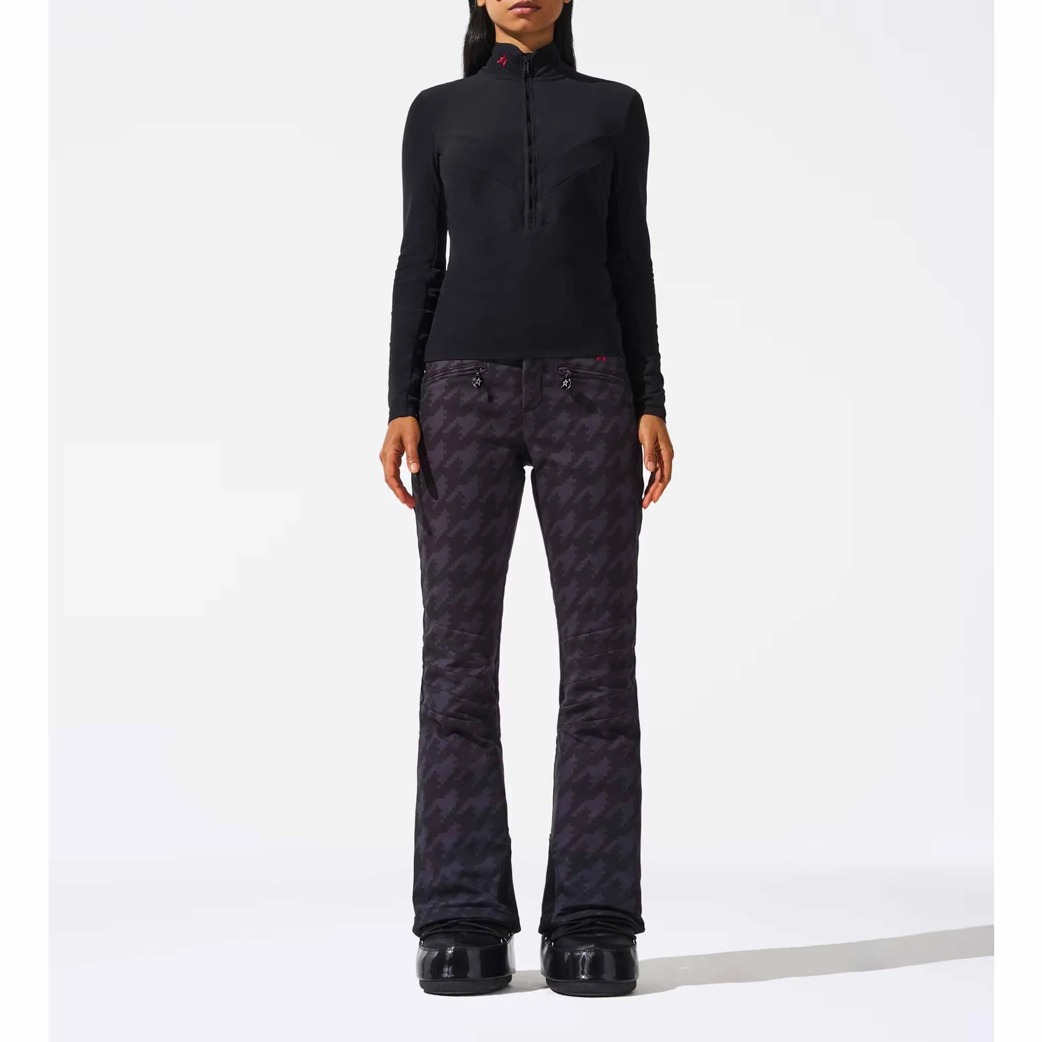 Aurora High Waist Flare Pant in Black Houndstooth