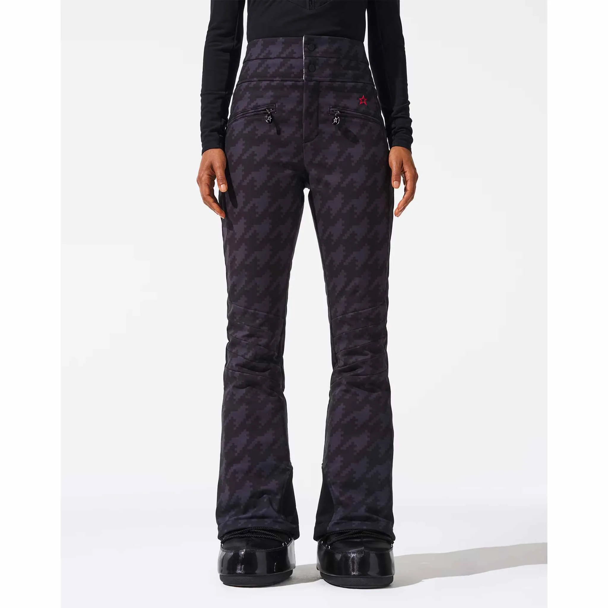Aurora High Waist Flare Pant in Black Houndstooth