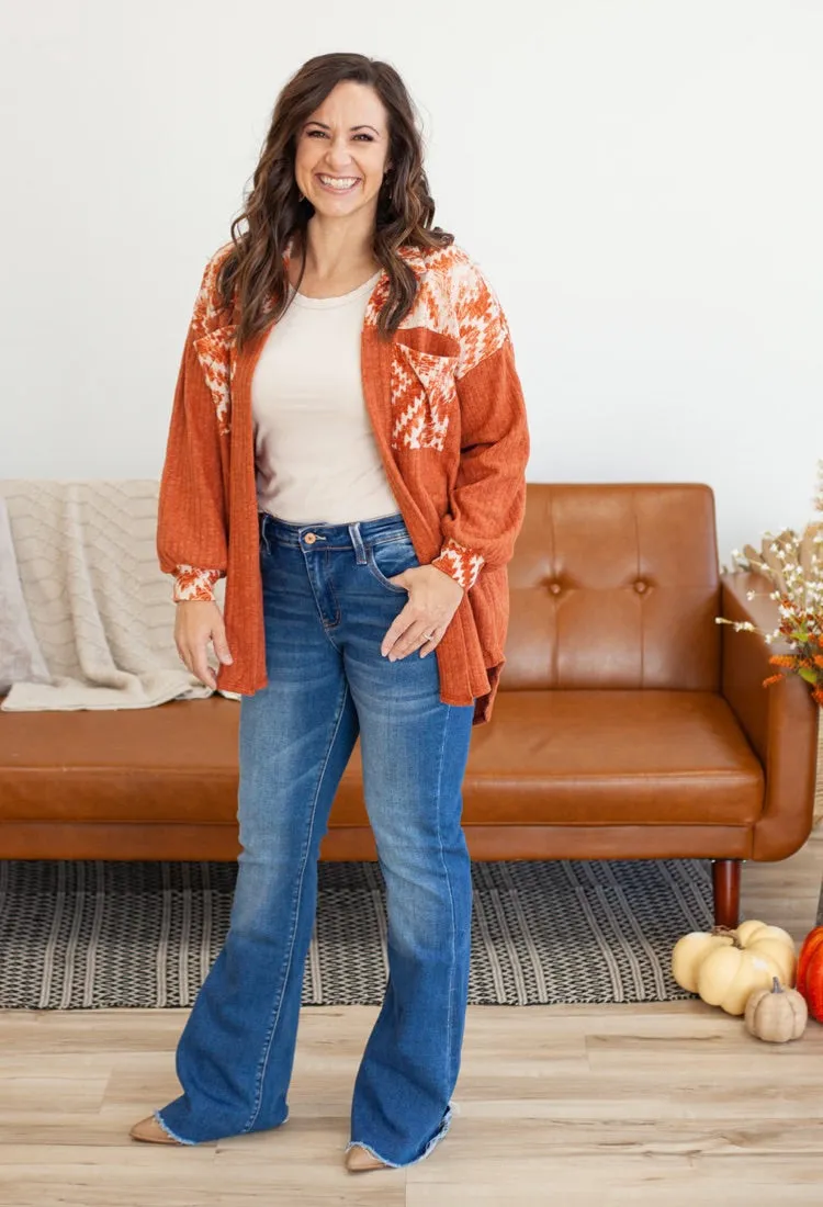 Aztec Ribbed Shacket in Rust