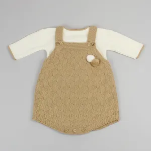 Baby Beige Knitted Outfit - Romper, Braces and Jumper