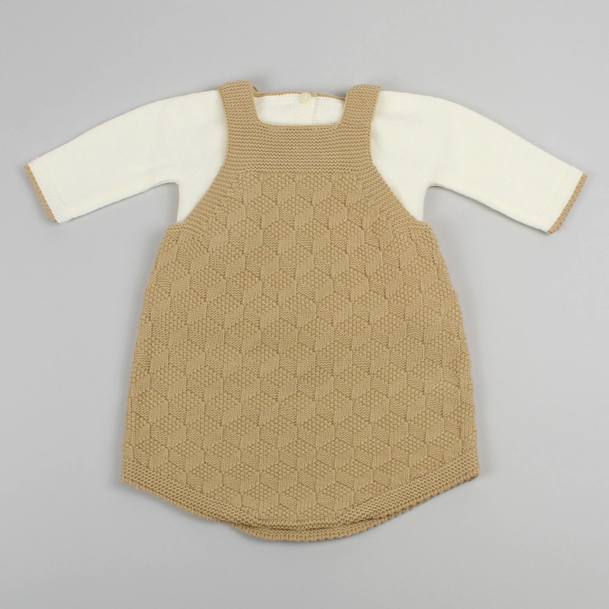 Baby Beige Knitted Outfit - Romper, Braces and Jumper