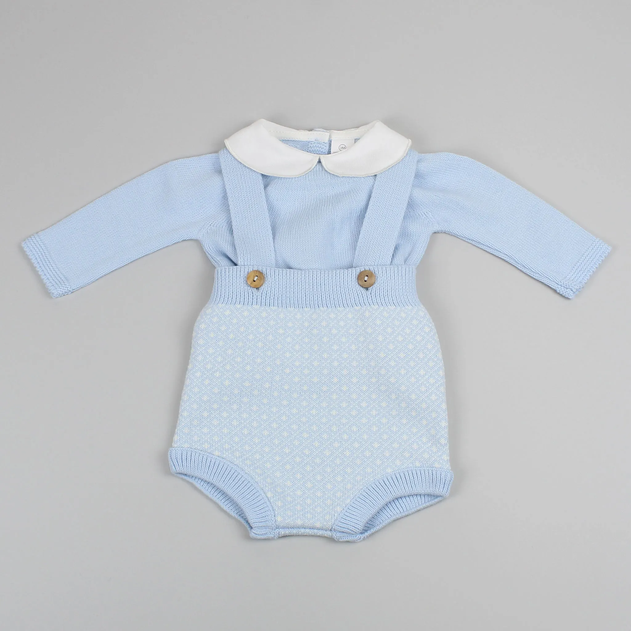 Baby Boys Blue Knitted Outfit - Jam Pants, Braces and Jumper