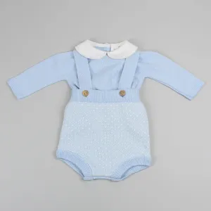 Baby Boys Blue Knitted Outfit - Jam Pants, Braces and Jumper