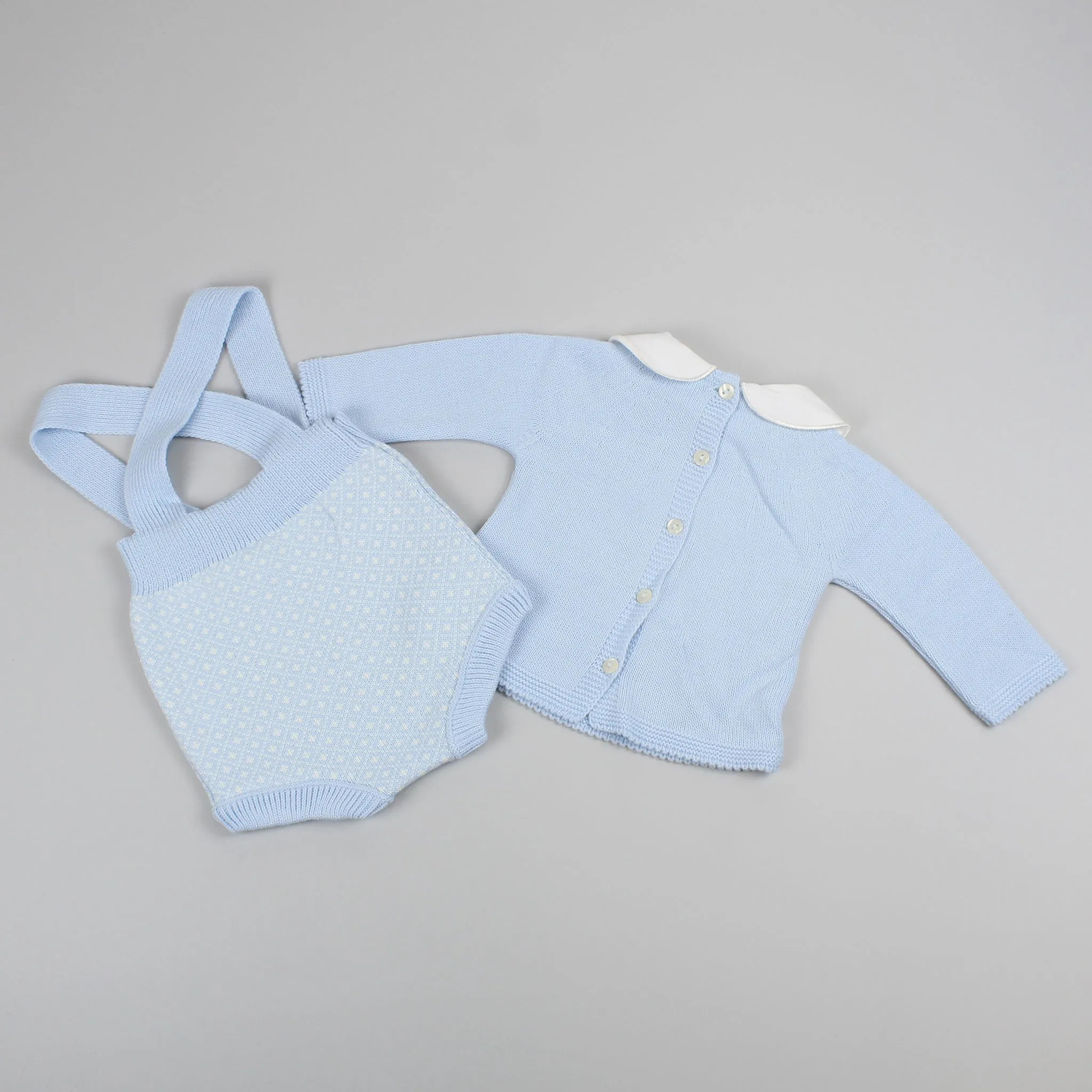 Baby Boys Blue Knitted Outfit - Jam Pants, Braces and Jumper
